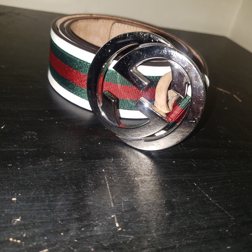 White & Red/Green Trim Gucci Belt